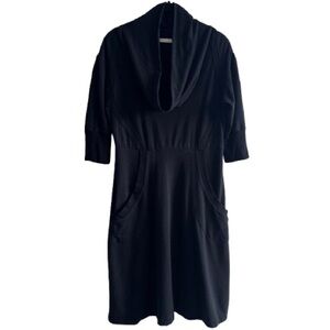 Una Black Cowl Neck Sweater Dress Modal Spandex Stretch 3/4 Sleeve Minimal